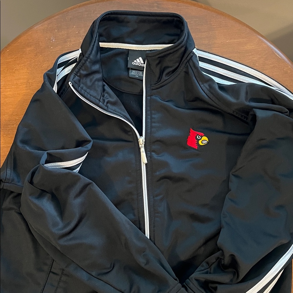 Y2K adidas Black Track Jacket with White Stripes and Cardinal logo